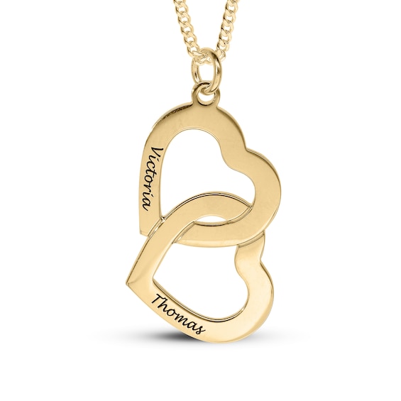 14K Gold Plated Two Name Interlocking Hearts Curb Chain - 18"