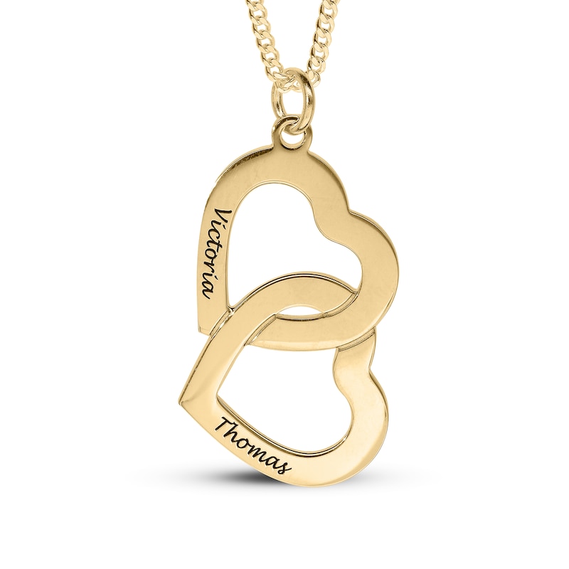 14K Gold Plated Two Name Interlocking Hearts Curb Chain - 18"