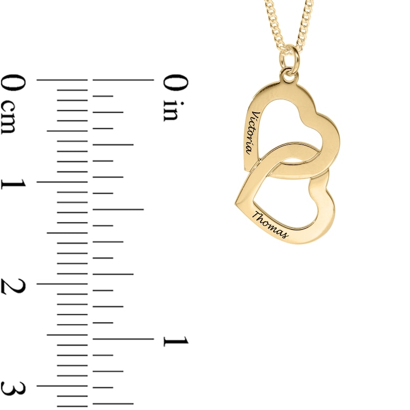Main Image 2 of ​​​​​​​14K Gold Plated Two Name Interlocking Hearts Curb Chain - 18"