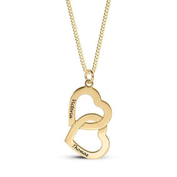 ​​​​​​​14K Gold Plated Two Name Interlocking Hearts Curb Chain - 18"
