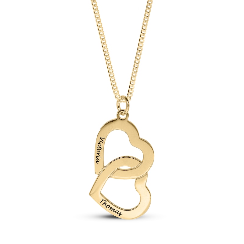 Main Image 3 of ​​​​​​​14K Gold Plated Two Name Interlocking Hearts Curb Chain - 18"