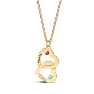 Sterling Silver Birthstone Two Name Interlocking Hearts Curb Chain - 18"