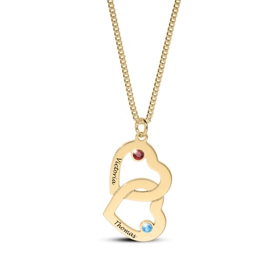 Sterling Silver Birthstone Two Name Interlocking Hearts Curb Chain - 18"