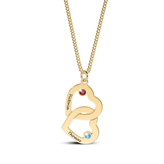 Sterling Silver Birthstone Two Name Interlocking Hearts Curb Chain - 18"