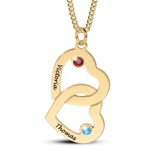 Sterling Silver Birthstone Two Name Interlocking Hearts Curb Chain - 18"