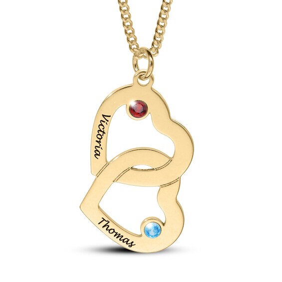 Sterling Silver Birthstone Two Name Interlocking Hearts Curb Chain - 18"