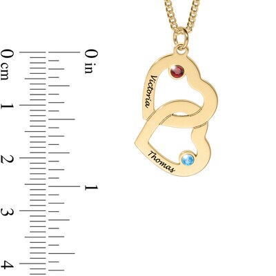 Sterling Silver Birthstone Two Name Interlocking Hearts Curb Chain - 18"