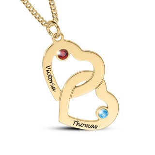 Sterling Silver Birthstone Two Name Interlocking Hearts Curb Chain - 18"