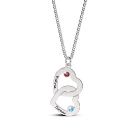 14K Gold Plated Birthstone Two Name Interlocking Hearts Curb Chain - 18"