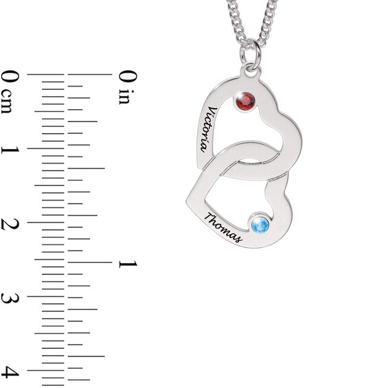 14K Gold Plated Birthstone Two Name Interlocking Hearts Curb Chain - 18"