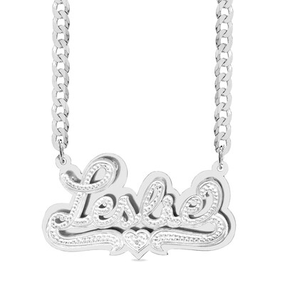Sterling Silver Diamond Accent Name Heart Curb Chain - 18"