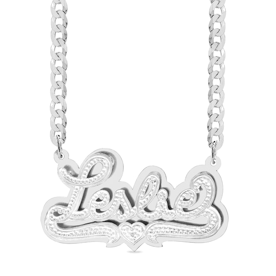 Sterling Silver Diamond Accent Name Heart Curb Chain - 18"