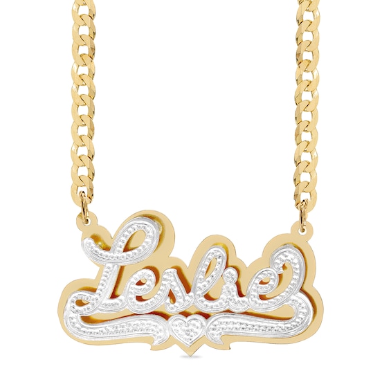 14K Gold Plated Diamond Accent Name Heart Two-Tone Curb Chain - 18"