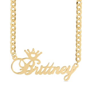 14K Gold Plated Cursive Crown Name Curb Chain - 18"