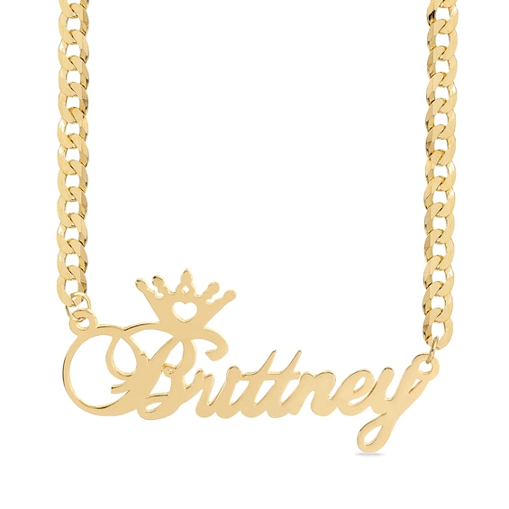 14K Gold Plated Cursive Crown Name Curb Chain - 18"