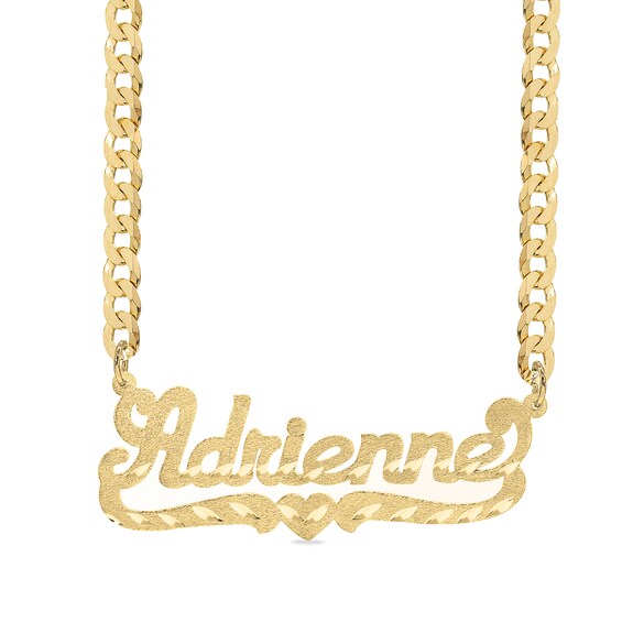 14K Gold Plated Diamond Cut Cursive Name Heart Curb Chain - 18"