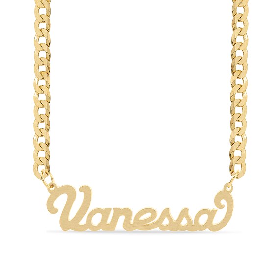 14K Gold Plated Script Nameplate Curb Chain - 18"