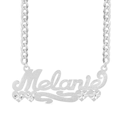 Sterling Silver Diamond Cut Script Hearts Nameplate Curb Chain - 18"