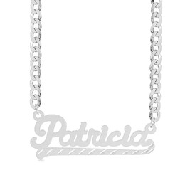 Sterling Silver Diamond Cut Ribbon Nameplate Curb Chain - 18"