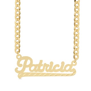 14K Gold Plated Diamond Cut Ribbon Nameplate Curb Chain - 18"