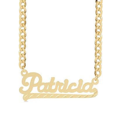 14K Gold Plated Diamond Cut Ribbon Nameplate Curb Chain - 18"