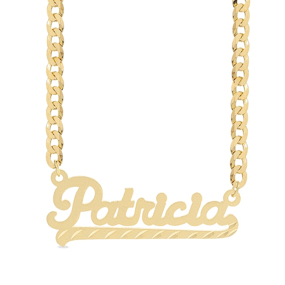 14K Gold Plated Diamond Cut Ribbon Nameplate Curb Chain - 18"