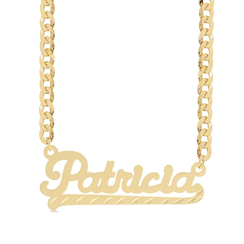 14K Gold Plated Diamond Cut Ribbon Nameplate Curb Chain - 18"