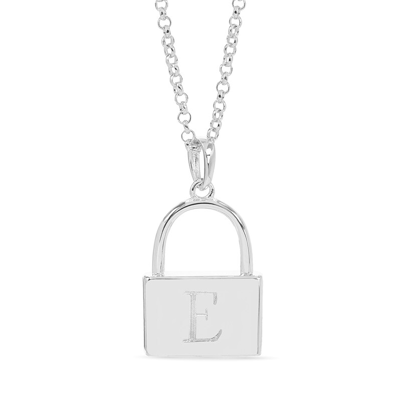 Main Image 1 of Sterling Silver Initial Lock Pendant Necklace - 18"