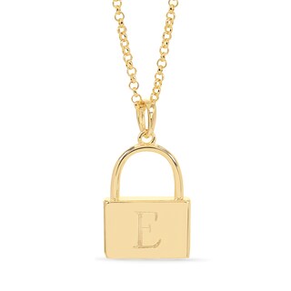14K Gold Plated Initial Lock Pendant Necklace - 18"
