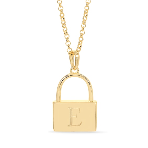 14K Gold Plated Initial Lock Pendant Necklace - 18"