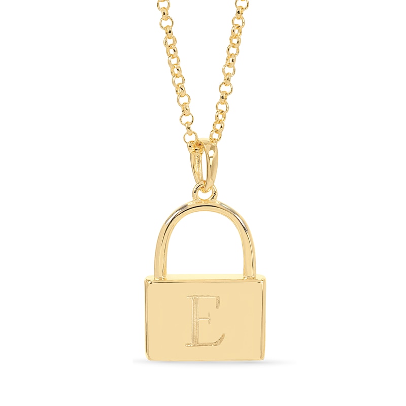 Main Image 1 of 14K Gold Plated Initial Lock Pendant Necklace - 18"