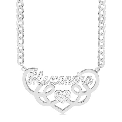 Sterling Silver Script Heart Swirl Nameplate Curb Chain - 18"