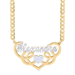 ​​​​​​​14K Gold Plated Script Heart Swirl Nameplate Two-Tone Curb Chain - 18"