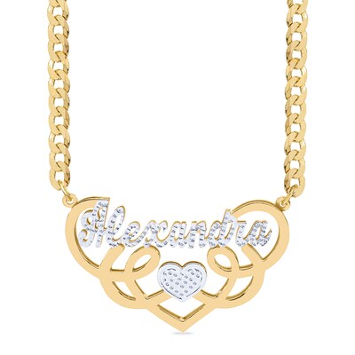 ​​​​​​​14K Gold Plated Script Heart Swirl Nameplate Two-Tone Curb Chain - 18"
