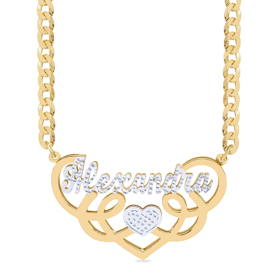 14K Gold Plated Script Heart Swirl Nameplate Two-Tone Curb Chain - 18"