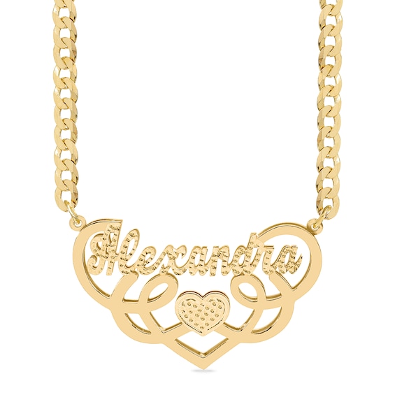 14K Gold Plated Script Heart Swirl Nameplate Curb Chain - 18"
