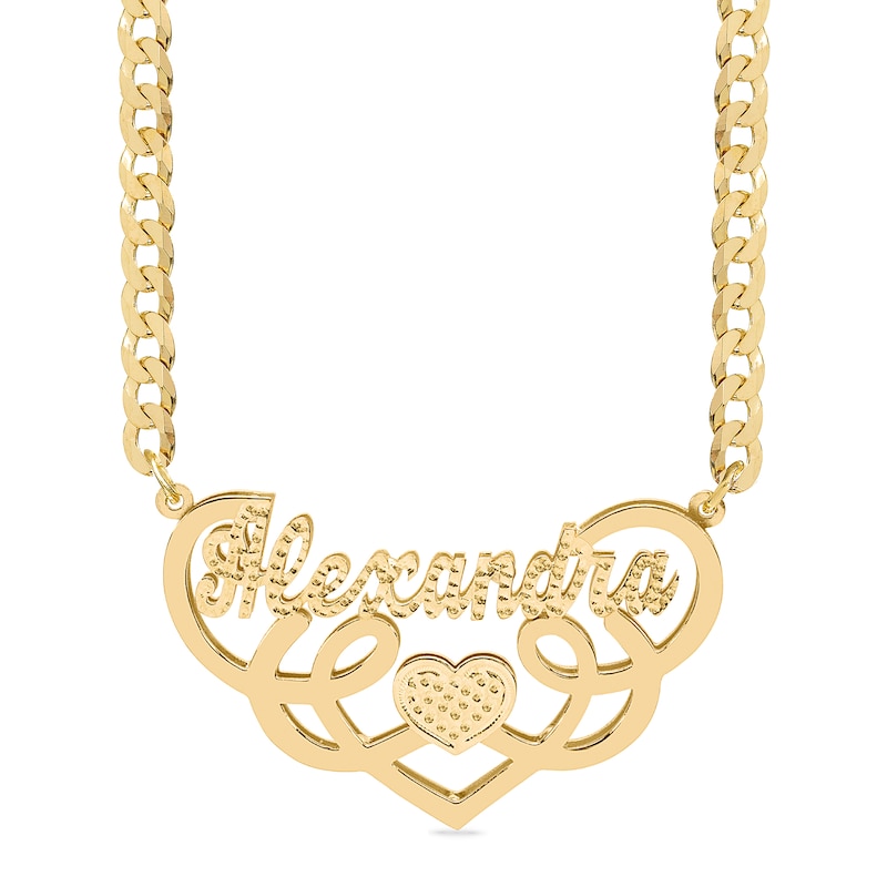 14K Gold Plated Script Heart Swirl Nameplate Curb Chain - 18"