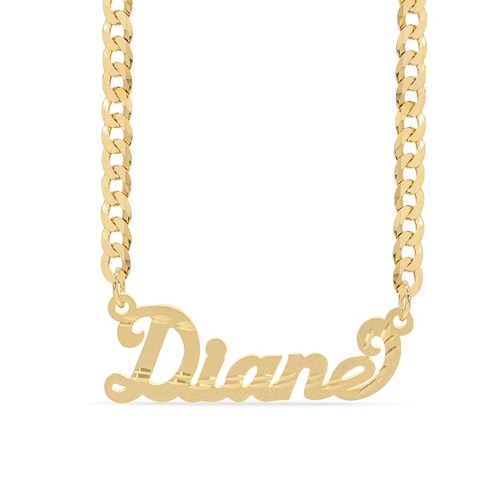 14K Gold Plated Diamond Cut Script Nameplate Curb Chain - 18"