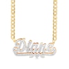 Thumbnail Image 1 of 14K Gold Plated 1/10 CT. T.W. Diamond Script with Heart Nameplate Two-Tone Curb Chain - 18"