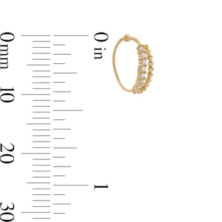 14K Solid Gold CZ Beaded Double Row Hoop - 24G