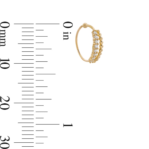 14K Solid Gold CZ Beaded Double Row Hoop - 24G