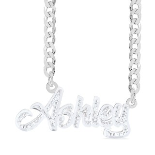Sterling Silver 1/10 CT. T.W. Diamond Name Curb Chain - 18"