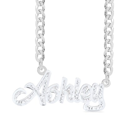 Sterling Silver 1/10 CT. T.W. Diamond Name Curb Chain - 18"