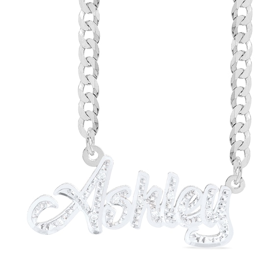 Sterling Silver 1/10 CT. T.W. Diamond Name Curb Chain - 18"