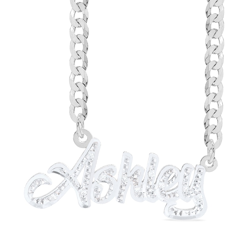 Sterling Silver 1/10 CT. T.W. Diamond Name Curb Chain - 18"