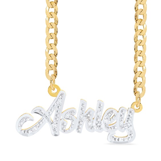 14K Gold Plated 1/10 CT. T.W. Diamond Name Two-Tone Curb Chain - 18"