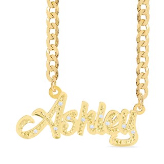 14K Gold Plated 1/10 CT. T.W. Diamond Name Curb Chain - 18"