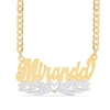 Thumbnail Image 1 of 14K Gold Plated 1/10 CT. T.W. Diamond Script Nameplate with Hearts Two-Tone Curb Chain - 18"