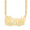 Thumbnail Image 1 of 14K Gold Plated 1/10 CT. T.W. Diamond Script Nameplate with Hearts Curb Chain - 18"