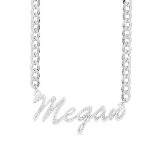 Sterling Silver 1/10 CT. T.W. Diamond Script Name Curb Chain - 18"